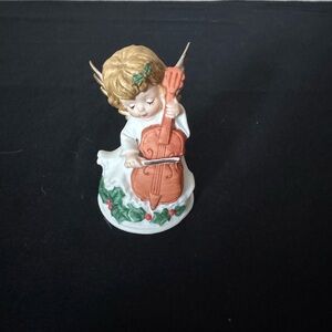 LEFTON | Angel Figurine Playing Cello/Bass with Holly Garland